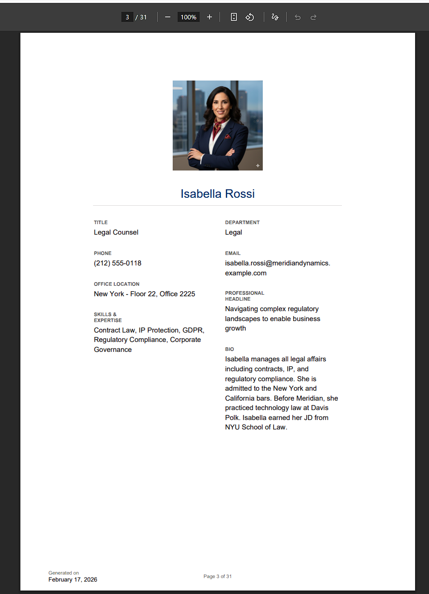 Profile template — full page detail layout