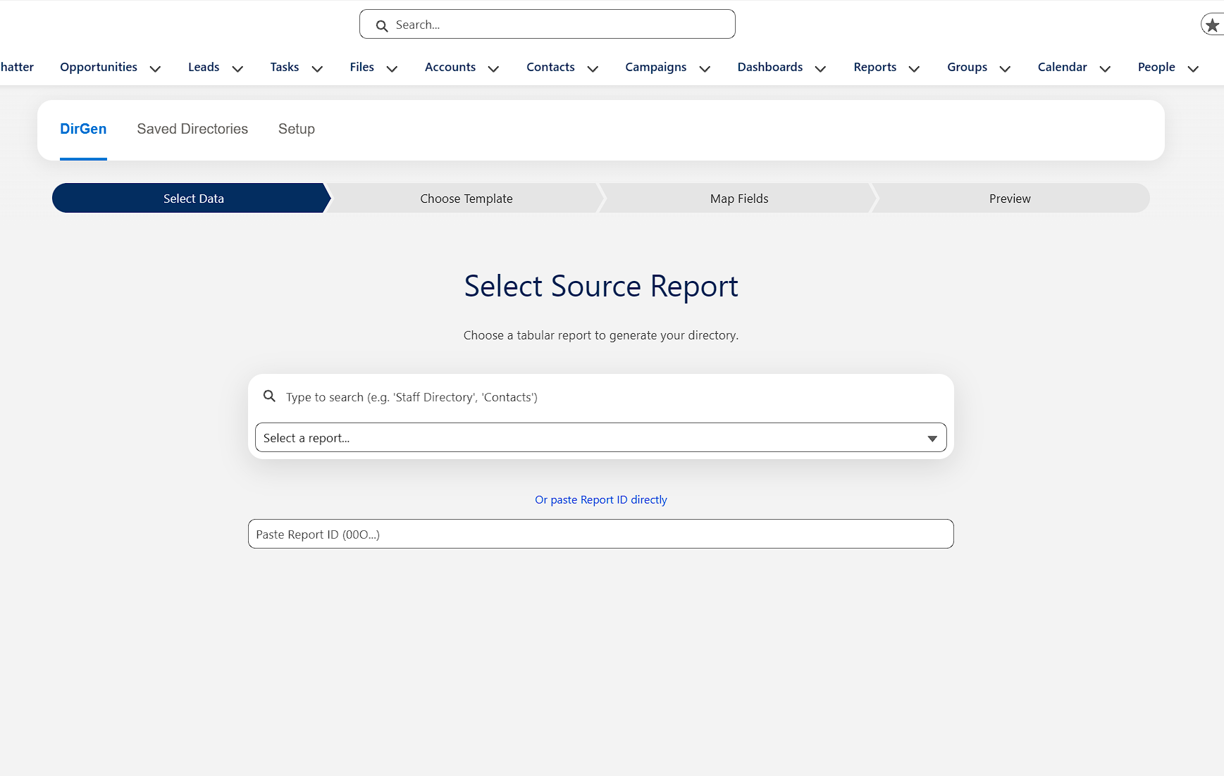 Step 1: Select your Salesforce report as data source
