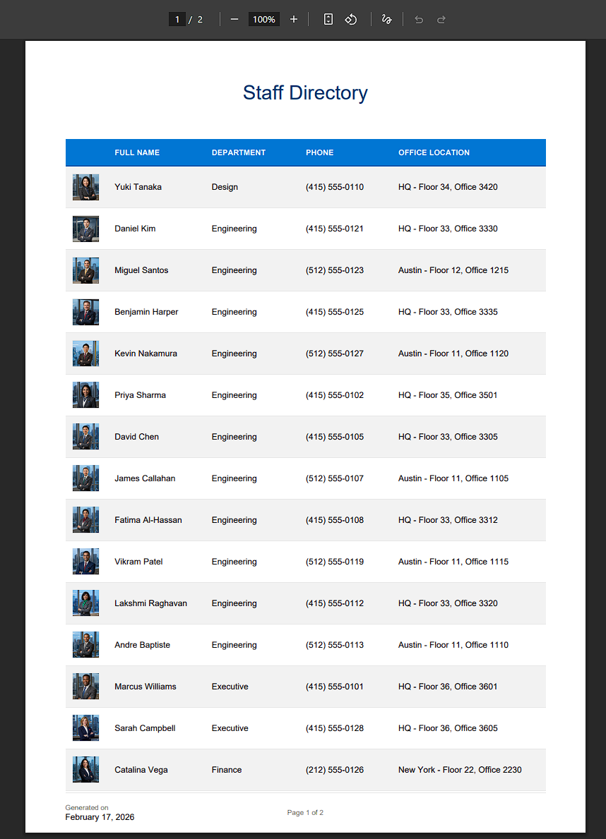 Roster template — compact list layout